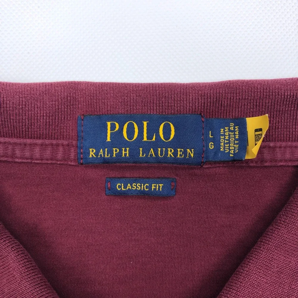 Polo Ralph Lauren Mens Large Classic Fit Short Sleeve Polo Shirt Burgundy Maroon